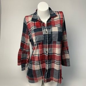 French Laundry Medium Plaid 3/4 button down flare